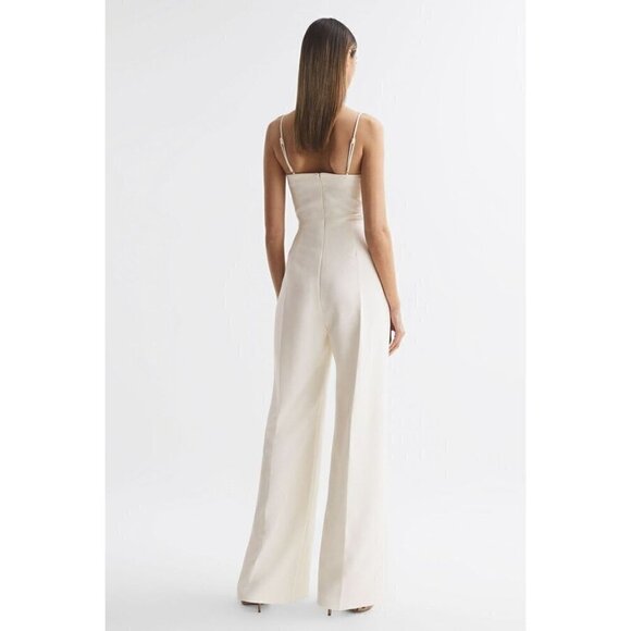 HALSTON Brea Ruched Chain-strap Crepe Jumpsuit in Chalk Size US 4 - Picture 2 of 13